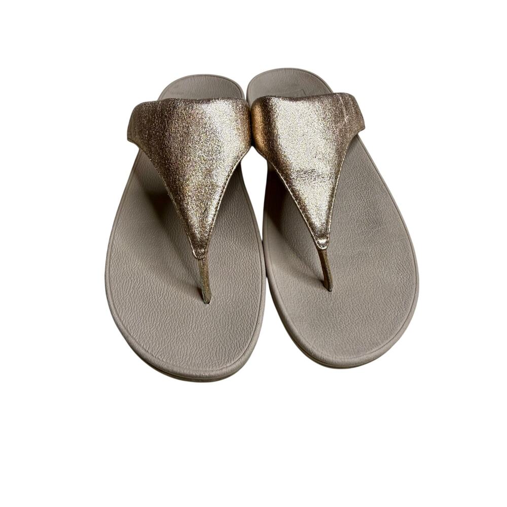 FITFLOP Women's 9 LULU Leather Toe Post Sandal Shoes Pink Rose Gold Glitter